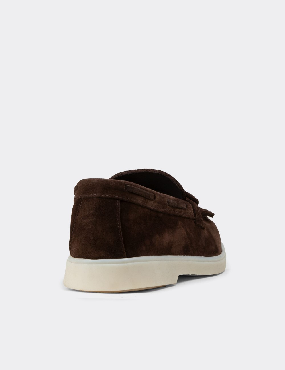 Erkek Hakiki Süet Kahverengi Püsküllü Loafer - 02030MKHVC01
