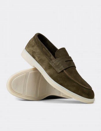 Erkek Yeşil Hakiki Süet Loafer Ayakkabı - 02028MYSLC01