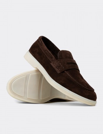 Erkek Hakiki Süet Kahverengi Loafer - 02028MKHVC01