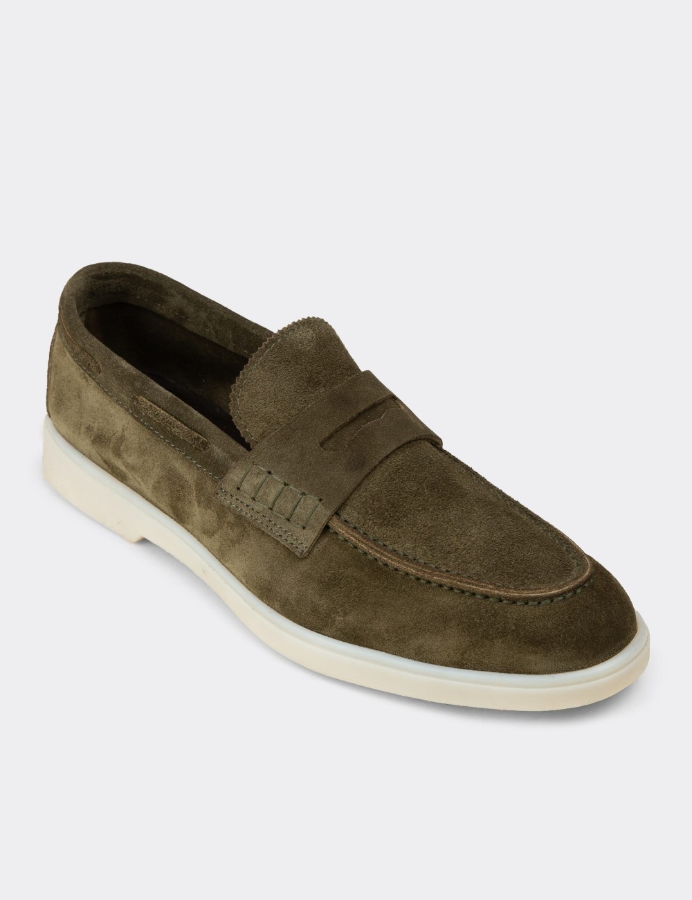 Erkek Yeşil Hakiki Süet Loafer Ayakkabı - 02028MYSLC01