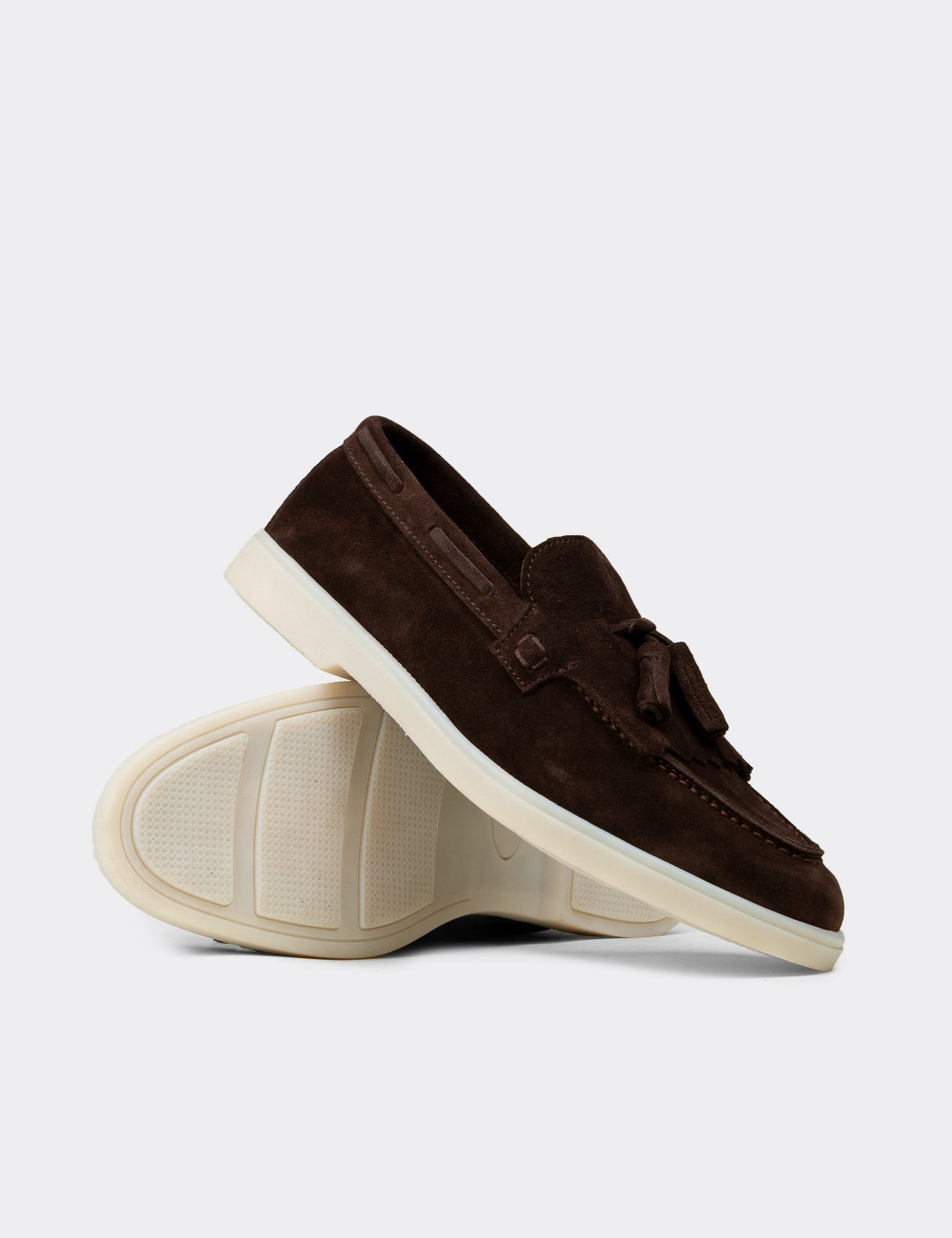 Erkek Hakiki Süet Kahverengi Püsküllü Loafer - 02030MKHVC01