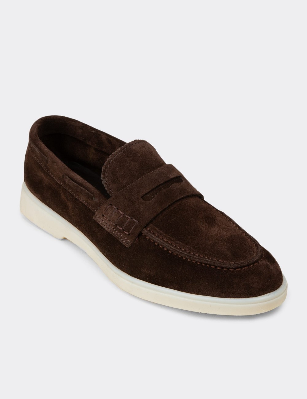 Erkek Hakiki Süet Kahverengi Loafer - 02028MKHVC01
