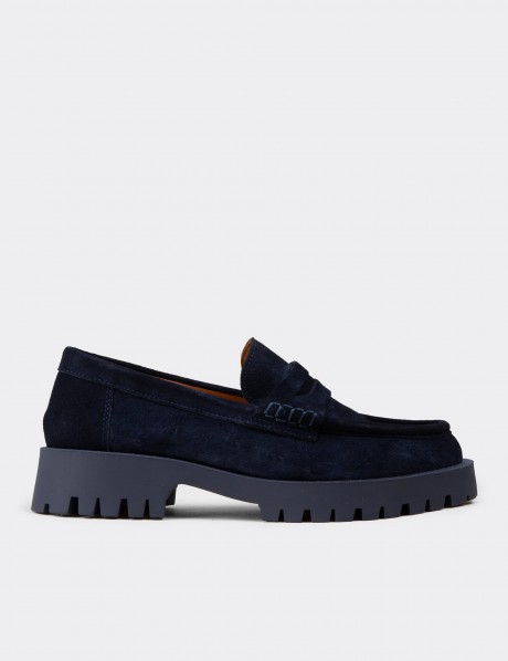 Kadın Hakiki Süet Lacivert Loafer Ayakkabı