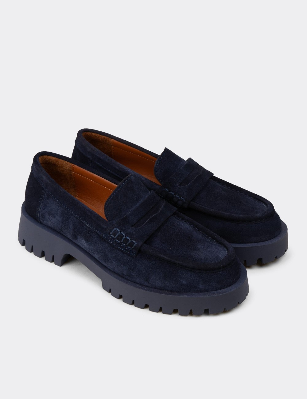 Kadın Hakiki Süet Lacivert Loafer Ayakkabı - 02034ZLCVC01