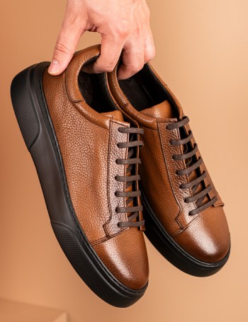 Erkek Hakiki Deri Taba Renk Sneaker Ayakkabı - M2501MTBAP04