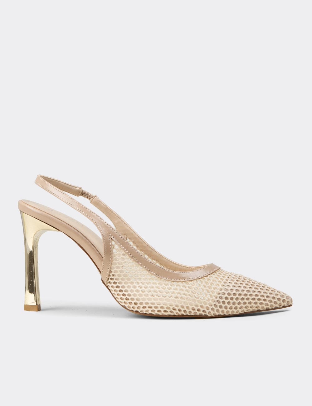 Deery Ayakkabı Deery Abiye Kadın Bej Gold Topuklu