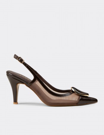 Kadın Kahverengi Taş Detaylı Slingback Topuklu Ayakkabı - RD235ZKHVM01