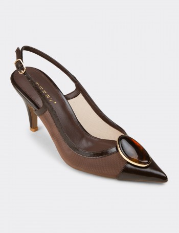 Kadın Kahverengi Taş Detaylı Slingback Topuklu Ayakkabı - RD235ZKHVM01
