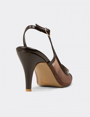 Kadın Kahverengi Taş Detaylı Slingback Topuklu Ayakkabı - RD235ZKHVM01
