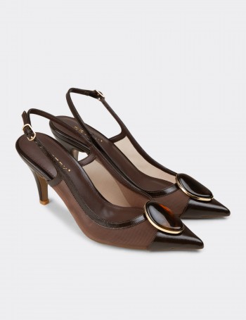 Kadın Kahverengi Taş Detaylı Slingback Topuklu Ayakkabı - RD235ZKHVM01