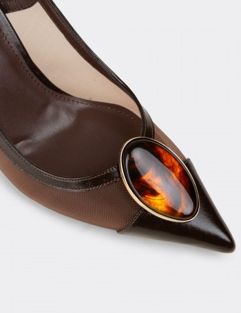 Kadın Kahverengi Taş Detaylı Slingback Topuklu Ayakkabı - RD235ZKHVM01