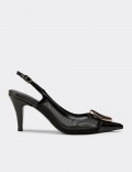 Kadın Siyah Taş Detaylı Slingback Topuklu Ayakkabı