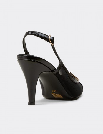 Kadın Siyah Taş Detaylı Slingback Topuklu Ayakkabı - RD235ZSYHM01