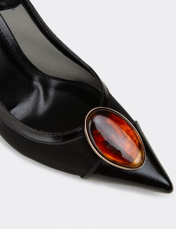 Kadın Siyah Taş Detaylı Slingback Topuklu Ayakkabı - RD235ZSYHM01