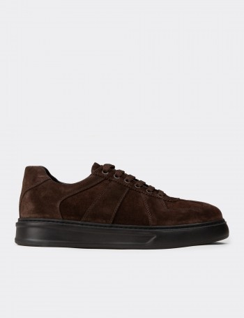 Erkek Kahverengi Hakiki Süet Sneaker Ayakkabı - 02017MKHVP01
