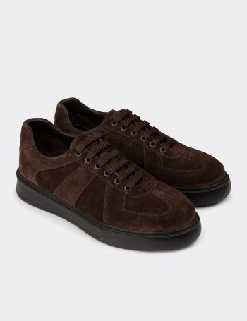 Erkek Kahverengi Hakiki Süet Sneaker Ayakkabı - 02017MKHVP01