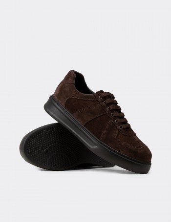Erkek Kahverengi Hakiki Süet Sneaker Ayakkabı - 02017MKHVP01