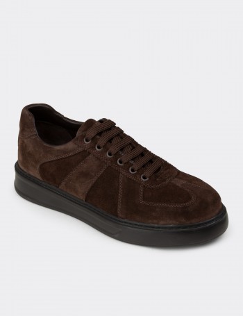 Erkek Kahverengi Hakiki Süet Sneaker Ayakkabı - 02017MKHVP01