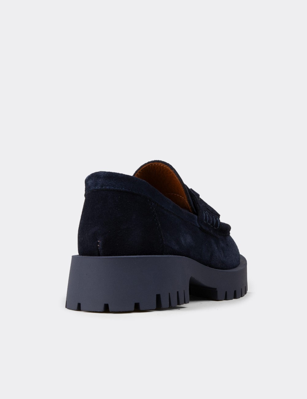 Kadın Hakiki Süet Lacivert Püsküllü Loafer - 02035ZLCVC01