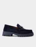 Kadın Hakiki Süet Lacivert Tokalı Loafer