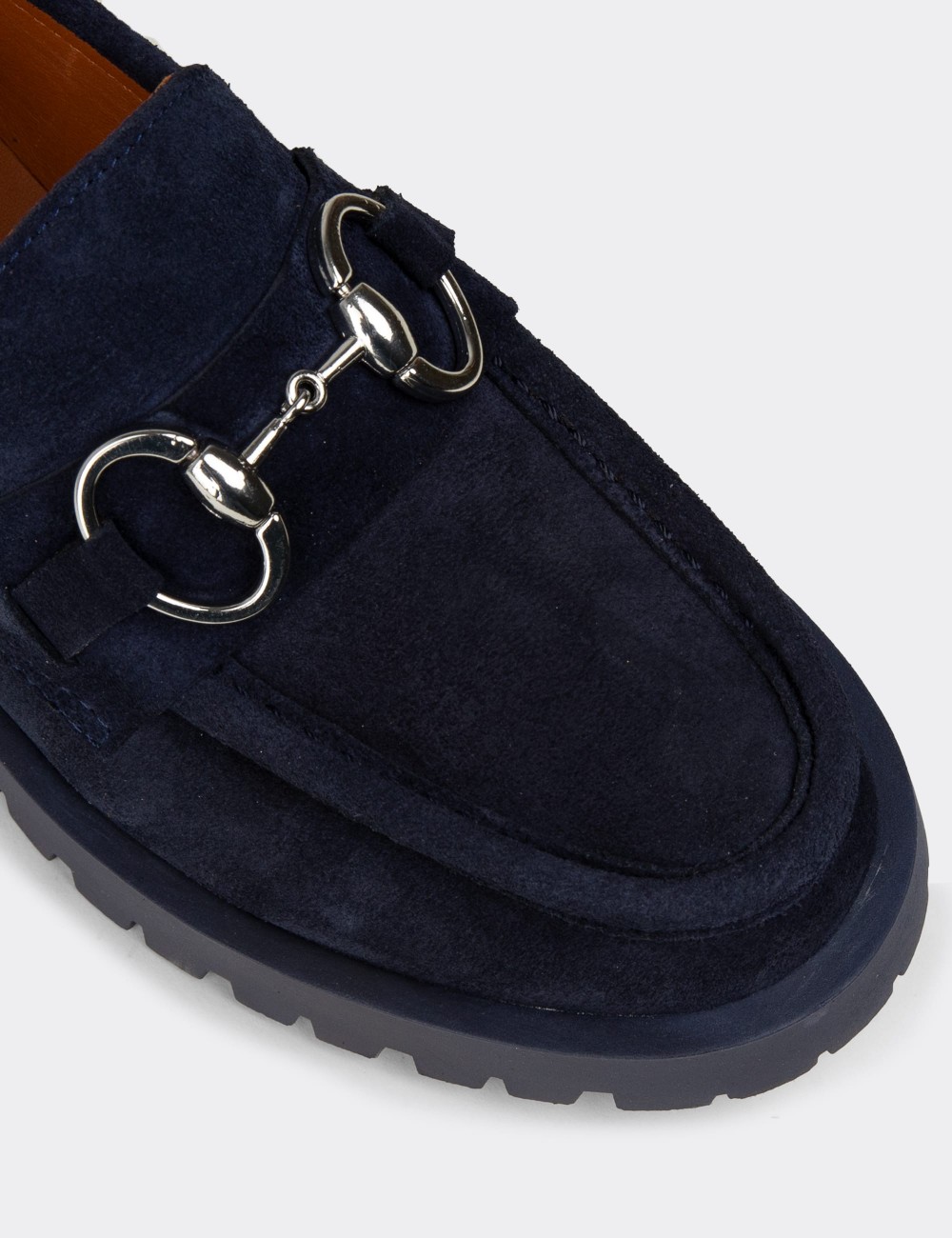 Kadın Hakiki Süet Lacivert Tokalı Loafer - 02037ZLCVC01