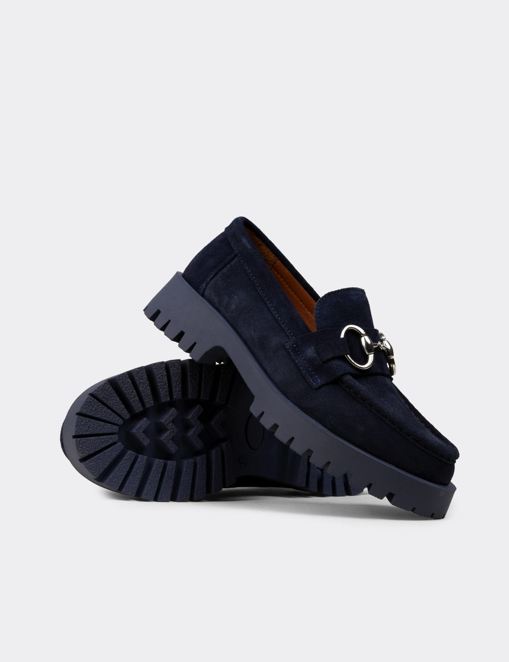 Kadın Hakiki Süet Lacivert Tokalı Loafer - 02037ZLCVC01