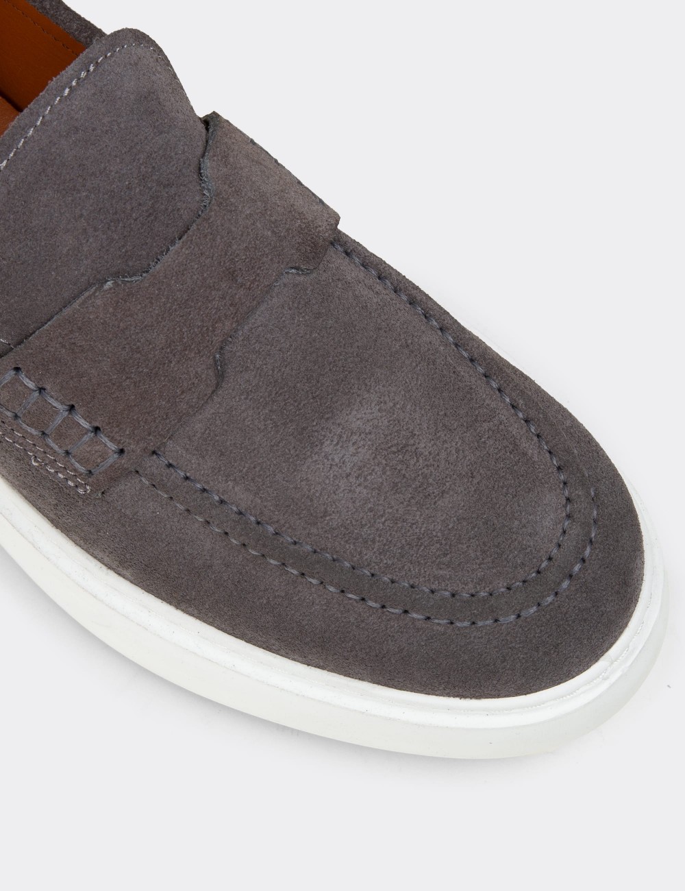 Erkek Hakiki Süet Gri Loafer Ayakkabı - 02043MGRIP01