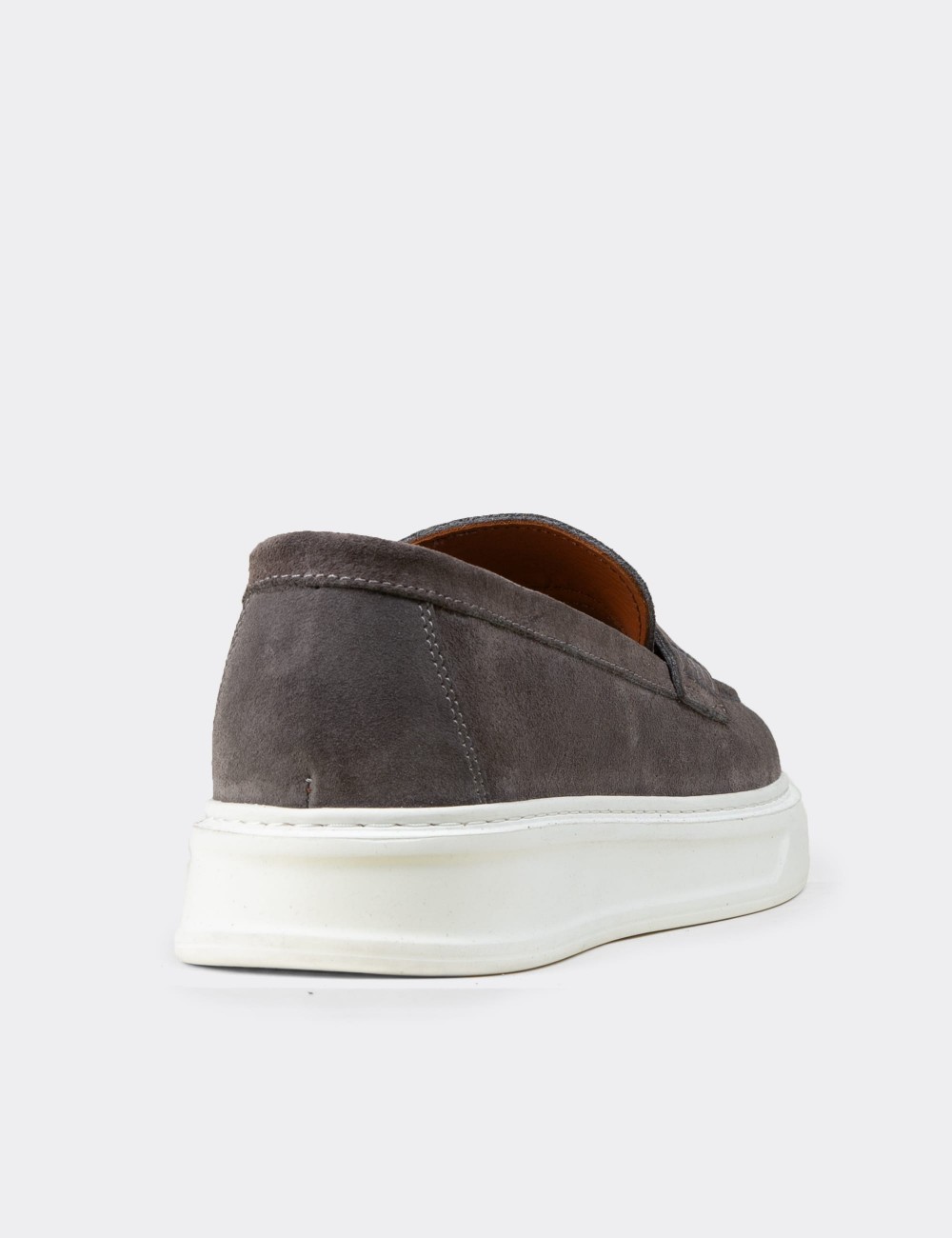 Erkek Hakiki Süet Gri Loafer Ayakkabı - 02043MGRIP01