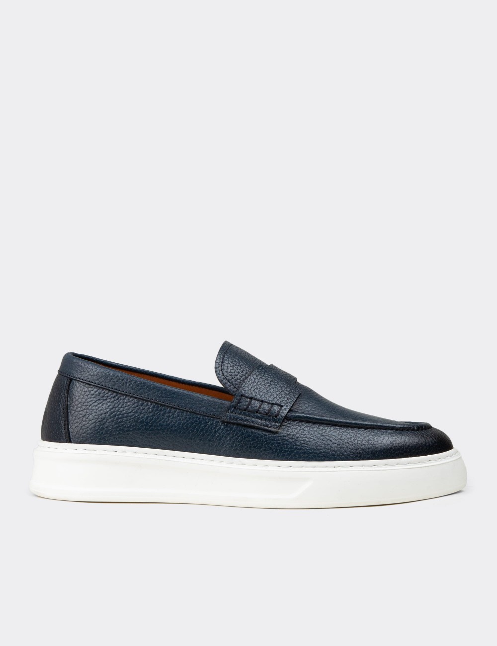 Erkek Hakiki Deri Mavi Loafer Ayakkabı - 02043MMVIP01