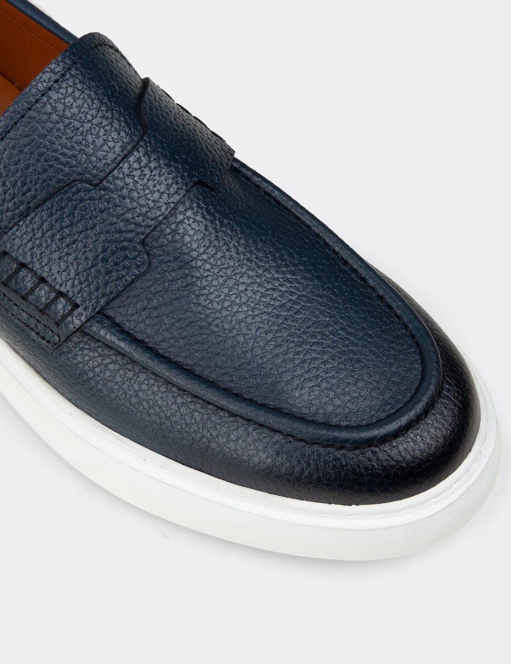 Erkek Hakiki Deri Mavi Loafer Ayakkabı - 02043MMVIP01