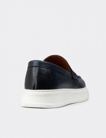 Erkek Hakiki Deri Mavi Loafer Ayakkabı - 02043MMVIP01