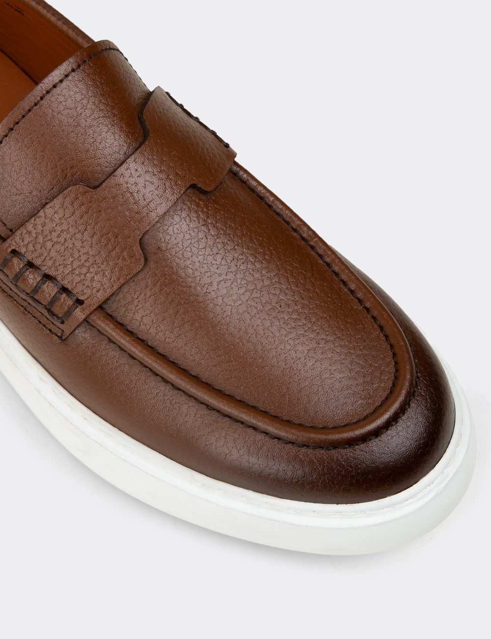 Erkek Taba Renk Hakiki Deri Loafer Ayakkabı - 02043MTBAP01