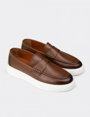 Erkek Taba Renk Hakiki Deri Loafer Ayakkabı - 02043MTBAP01