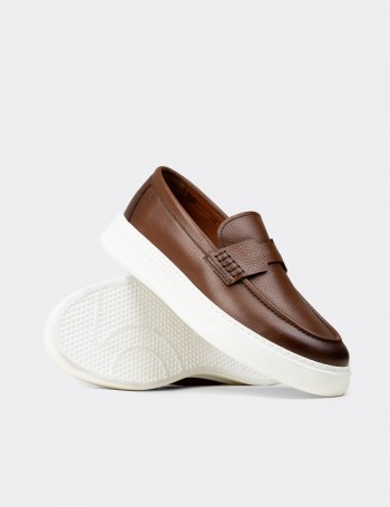 Erkek Taba Renk Hakiki Deri Loafer Ayakkabı - 02043MTBAP01