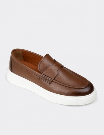 Erkek Taba Renk Hakiki Deri Loafer Ayakkabı - 02043MTBAP01
