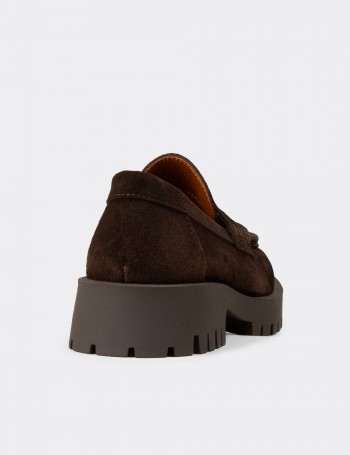 Kadın Hakiki Süet Kahverengi Loafer Ayakkabı - 02034ZKHVC01