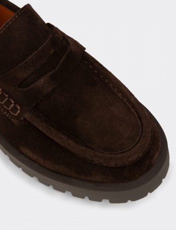 Kadın Hakiki Süet Kahverengi Loafer Ayakkabı - 02034ZKHVC01