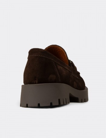 Kadın Hakiki Süet Kahverengi Tokalı Loafer - 02037ZKHVC01