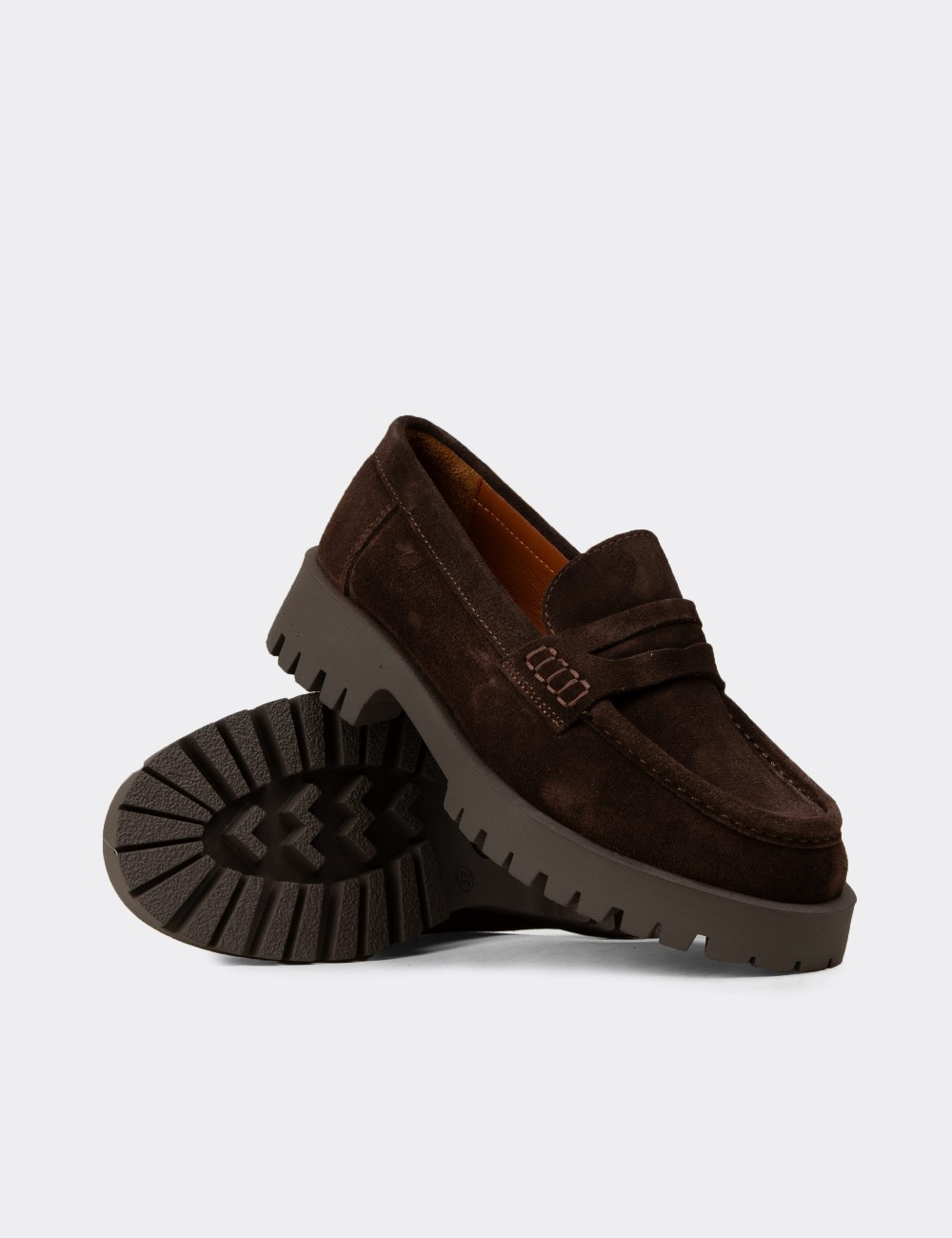 Kadın Hakiki Süet Kahverengi Loafer Ayakkabı - 02034ZKHVC01