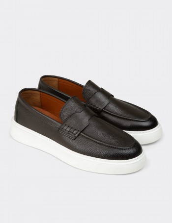 Erkek Hakiki Deri Haki Loafer Ayakkabı - 02043MHAKP01