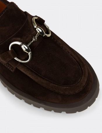 Kadın Hakiki Süet Kahverengi Tokalı Loafer - 02037ZKHVC01