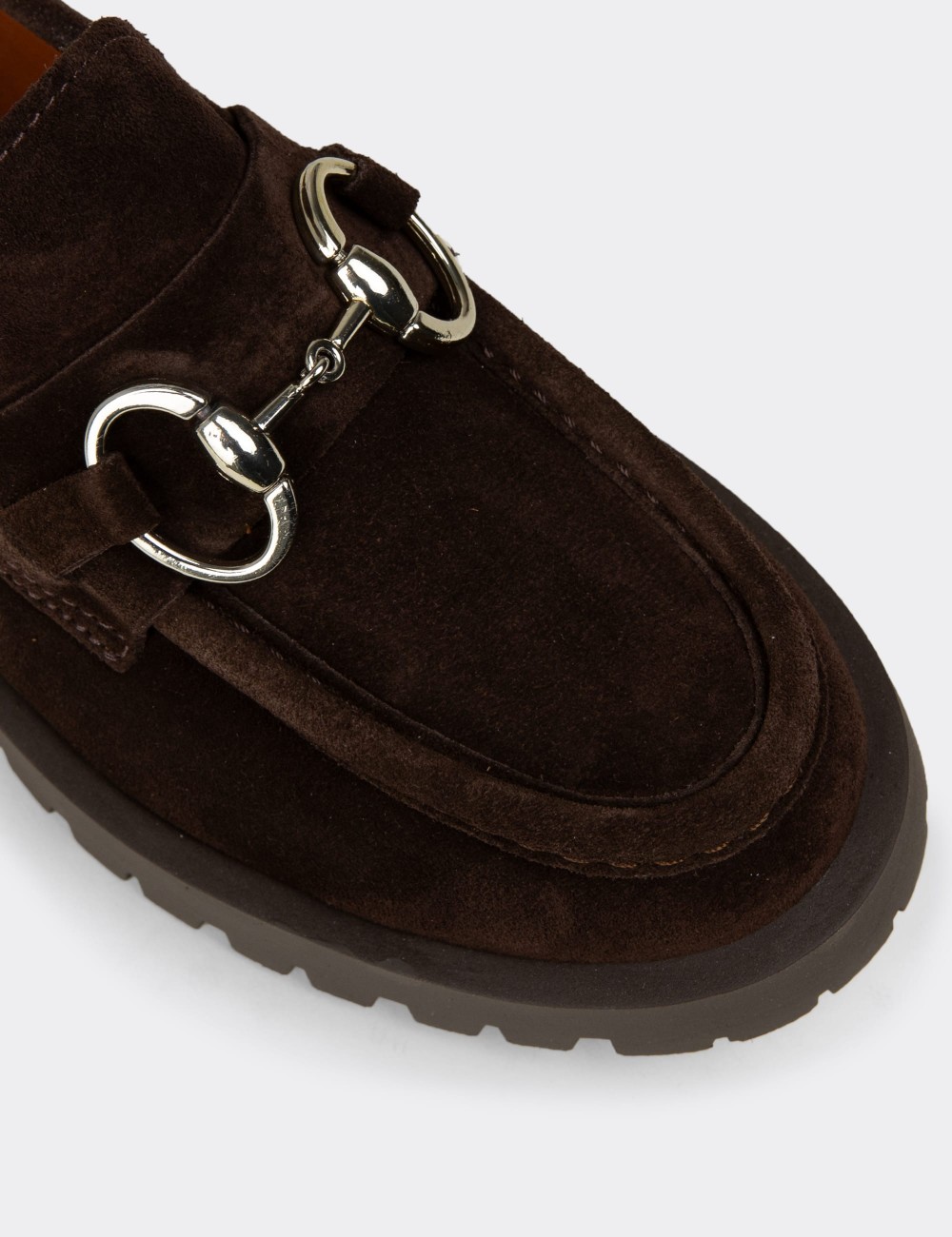 Kadın Hakiki Süet Kahverengi Tokalı Loafer - 02037ZKHVC01