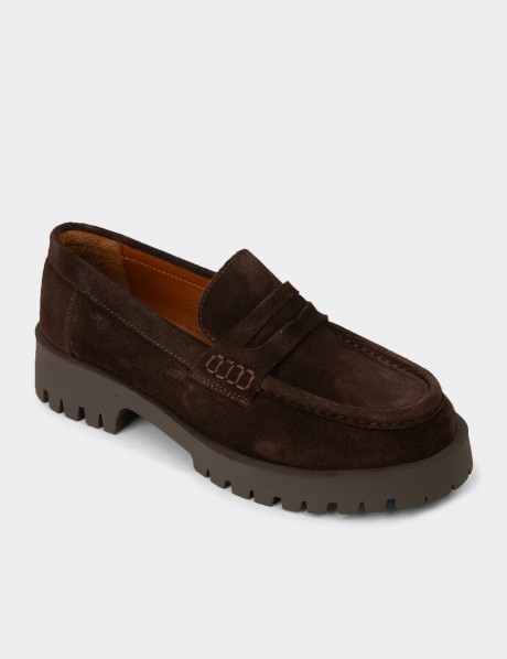 Kadın Hakiki Süet Kahverengi Loafer Ayakkabı