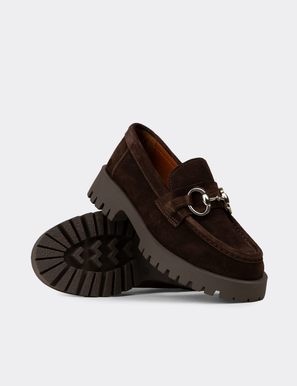 Kadın Hakiki Süet Kahverengi Tokalı Loafer - 02037ZKHVC01