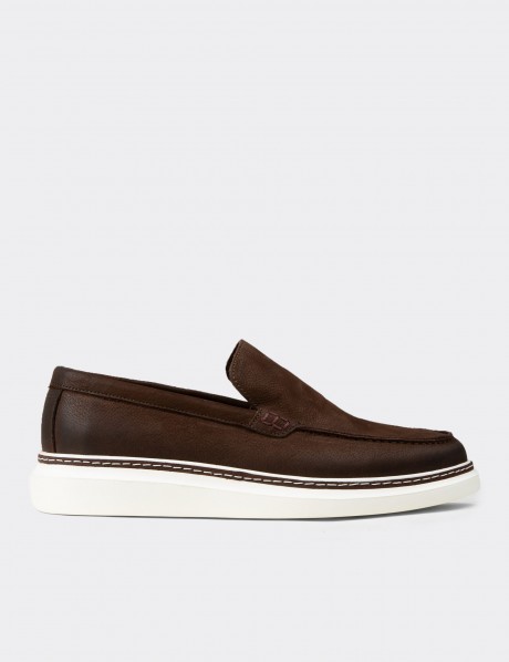 Erkek Hakiki Nubuk Kahverengi Loafer Ayakkabı