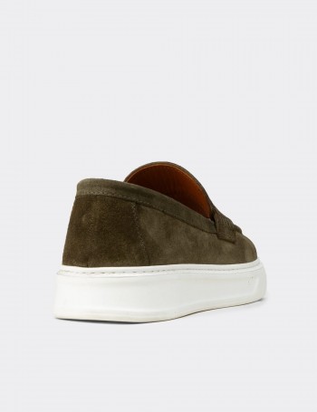 Erkek Hakiki Süet Yeşil Loafer Ayakkabı - 02043MYSLP01