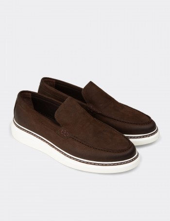 Erkek Hakiki Nubuk Kahverengi Loafer Ayakkabı - EK111MKHVC01