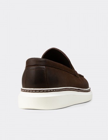 Erkek Hakiki Nubuk Kahverengi Loafer Ayakkabı - EK111MKHVC01
