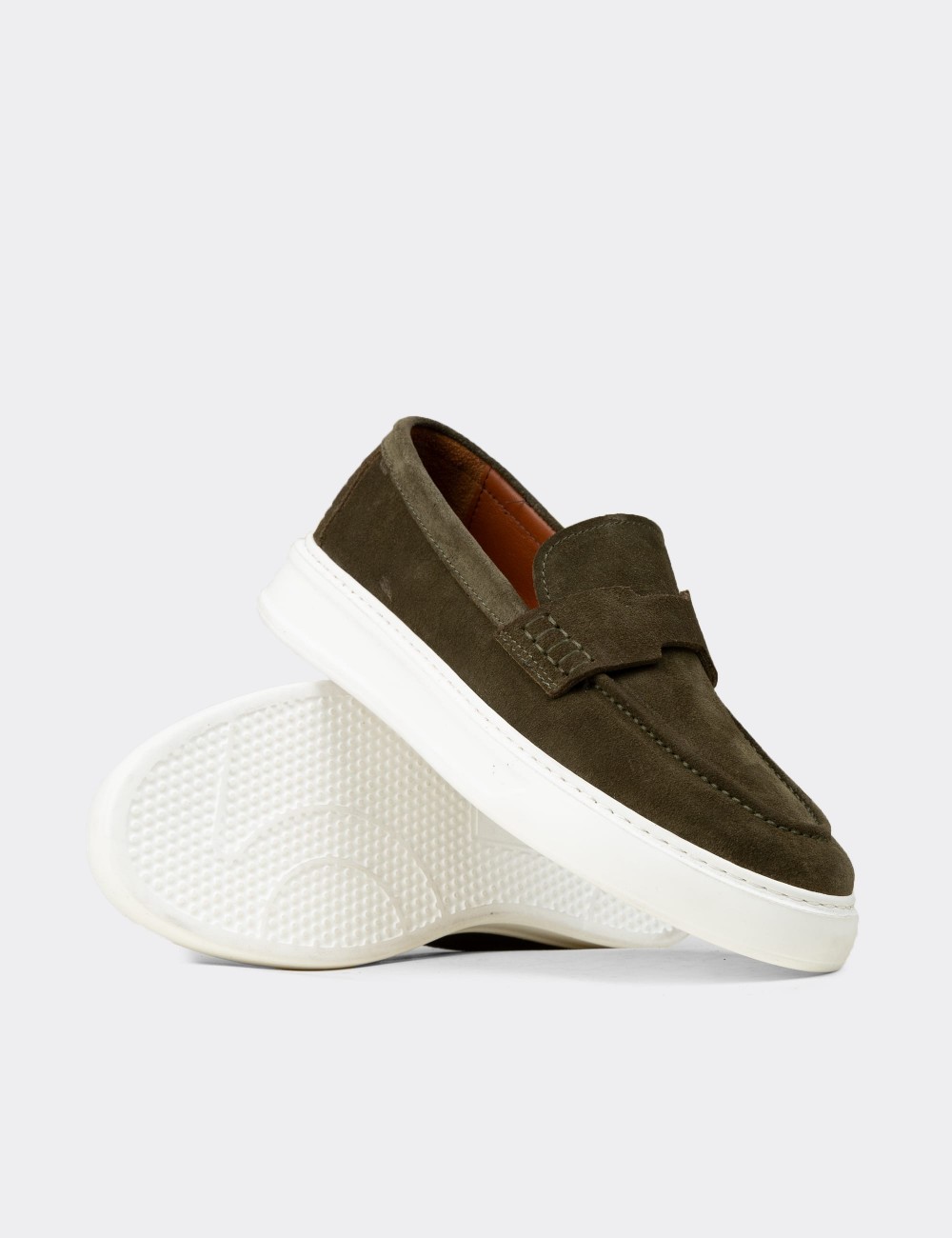 Erkek Hakiki Süet Yeşil Loafer Ayakkabı - 02043MYSLP01