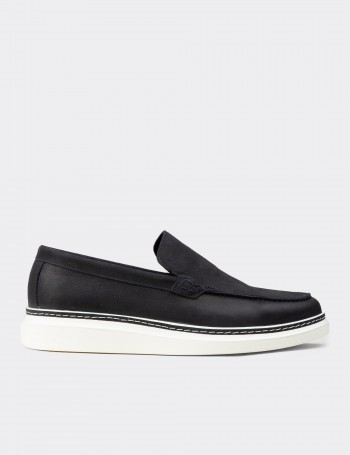 Erkek Hakiki Nubuk Lacivert Loafer Ayakkabı - EK111MLCVC01